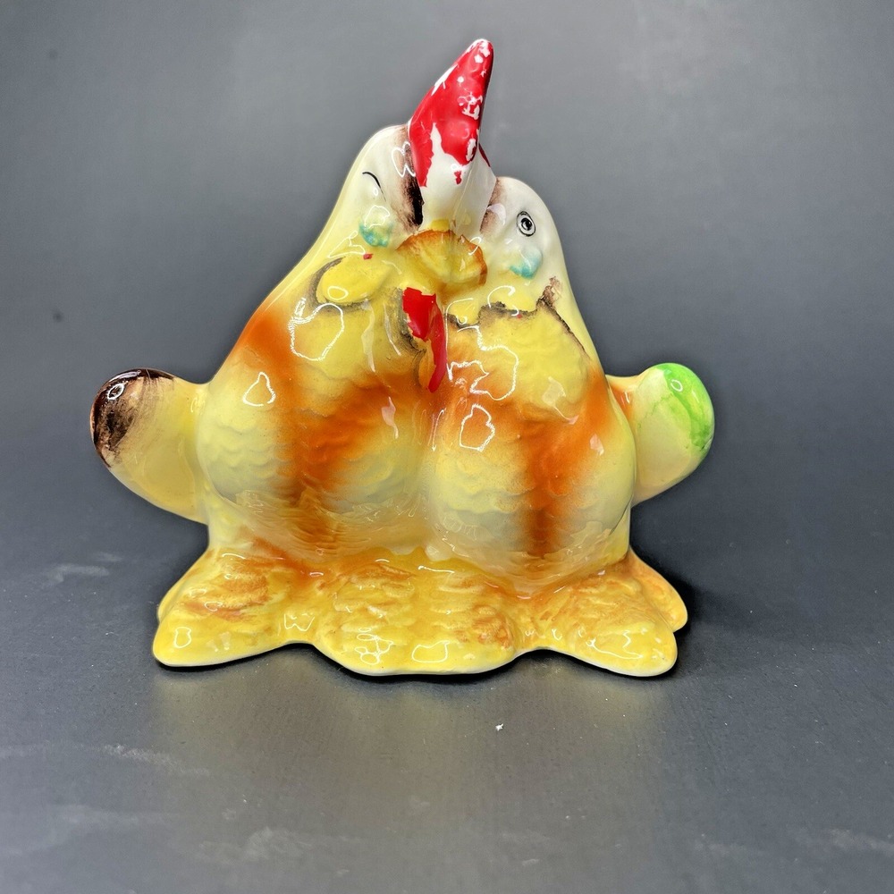 Vintage Lovers Figurine Rooster & Hen Trinket Dish Spoon Rest Ceramic Birds T-10